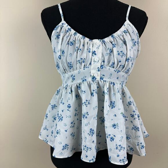 Shein Blue Floral Tie Back Babydoll Milkmaid Cottagecore Coquette Cami Top SizeM - Picture 3 of 9
